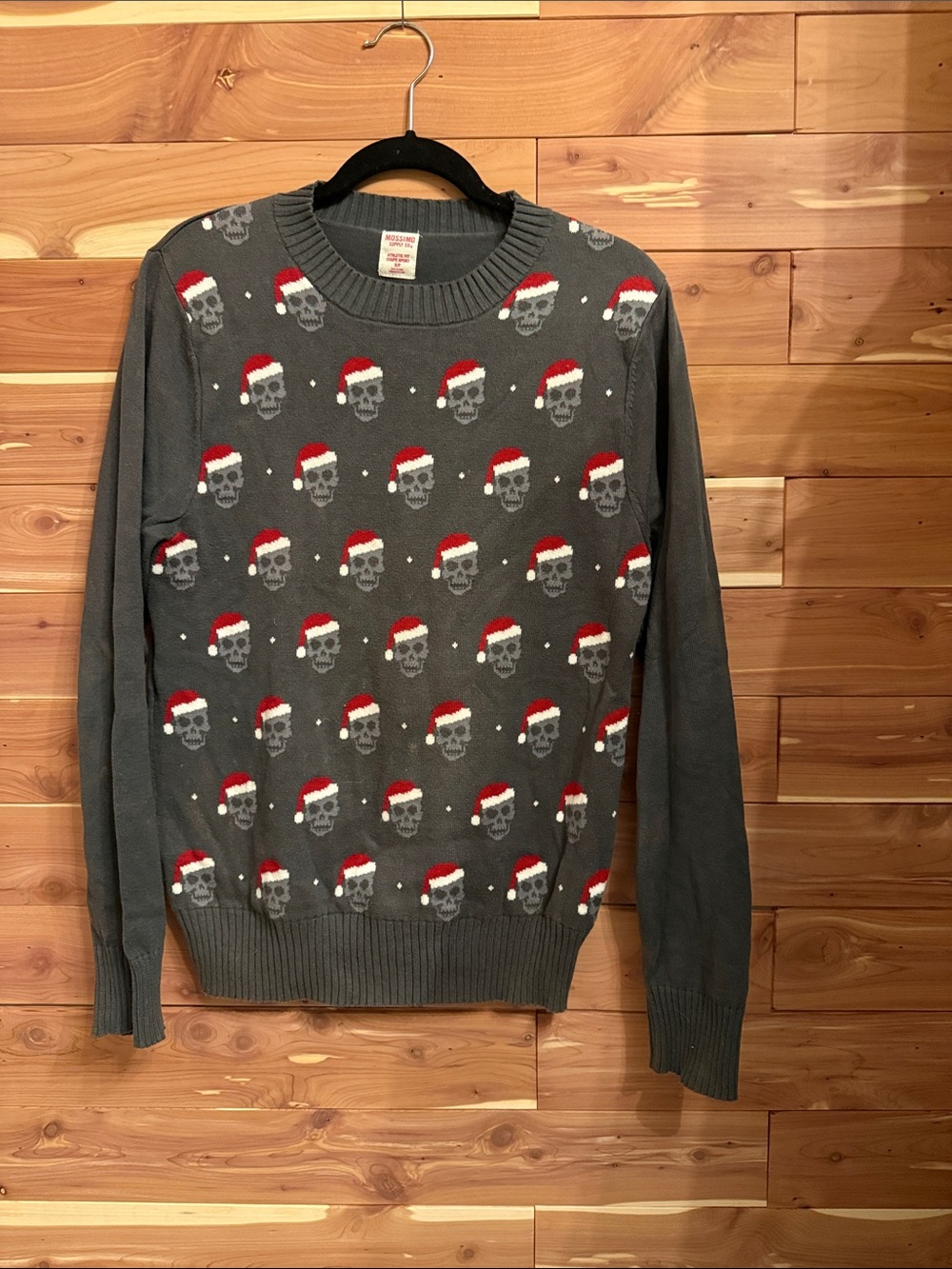 Mossimo Supply Co. Gray Crewneck Sweater with Red Santa Skull Pattern